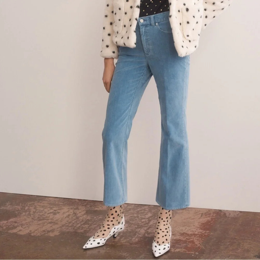 Rebecca Taylor La Vie Ines Kick Boot Velvet Velour Blue Pants